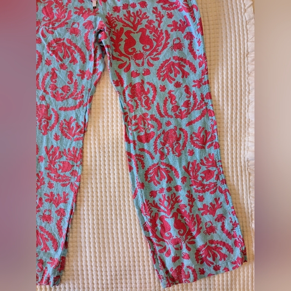 Lilly Pulitzer Linen Beach Resort Pants Shorely Blue Don't Be Shelfish Size XL - Picture 9 of 15